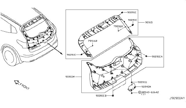 2019 Nissan Rogue Sport Hook-Rear Parcel Shelf Diagram for 79916-1YA0A