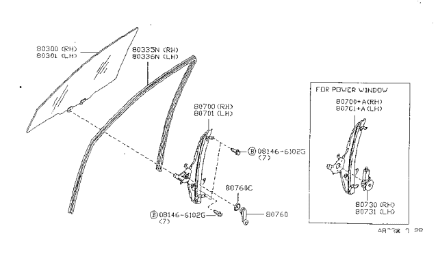 1999 Nissan Sentra Handle Assy-Door Window Regulator Diagram for 80760-F4304