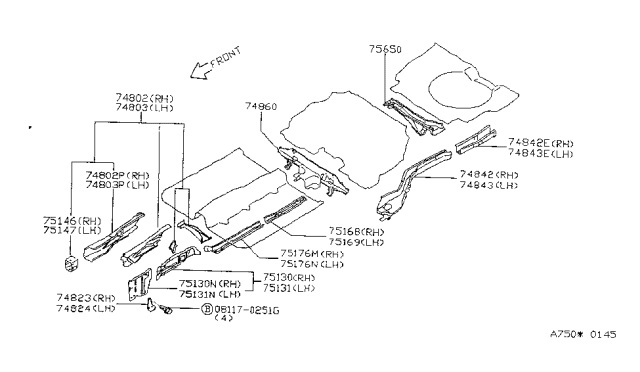 1995 Nissan Sentra Plate-Closing,Side Member Front LH Diagram for 75135-65Y30