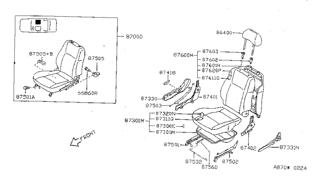 1998 Nissan Sentra Slide-R Seat,Outside Diagram for 87501-1M300