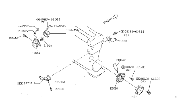 1999 Nissan Sentra Water Pump, Cooling Fan & Thermostat Diagram 2