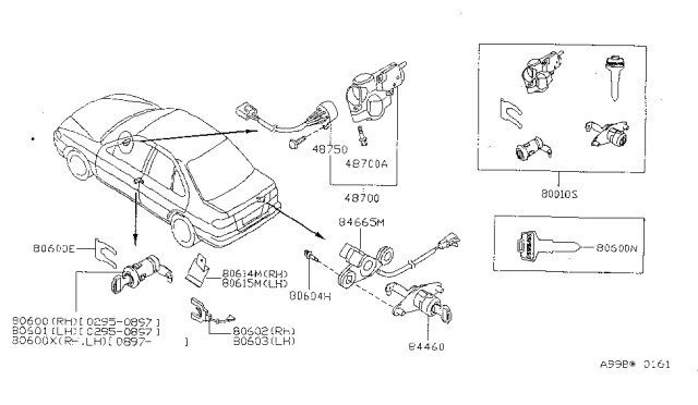 1999 Nissan Sentra Cylinder-Door Lock RH Diagram for 80600-5E400