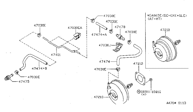 1999 Nissan Sentra 1OSE Assembly - Brake Booster Diagram for 47471-4B100