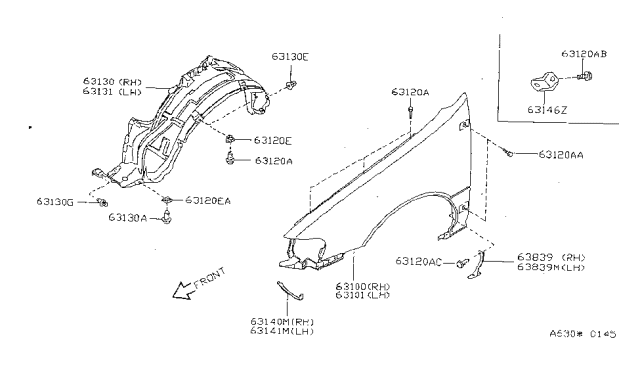 1997 Nissan Sentra Protector-Front Fender,LH Diagram for 63843-1M100