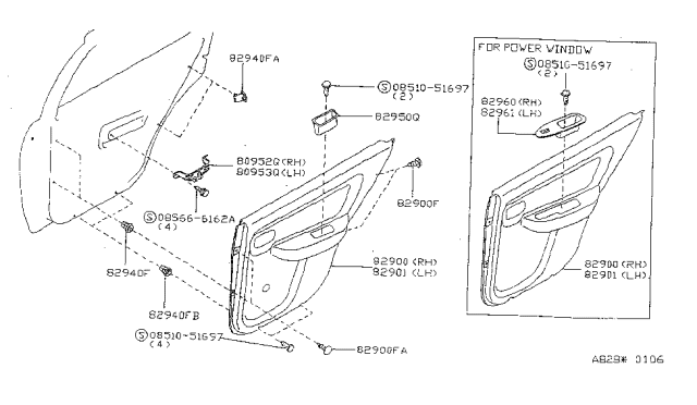 1997 Nissan Sentra Finisher Assy-Rear Door,LH Diagram for 82901-F4304