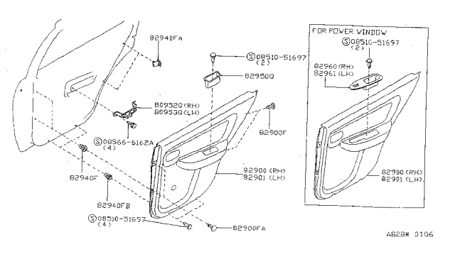 1997 Nissan Sentra Finisher Assy-Rear Door,RH Diagram for 82900-F4304