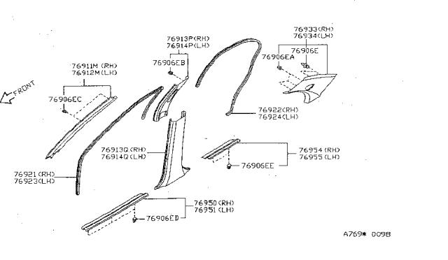 1995 Nissan Sentra GARNISH-Center Pillar Upper LH Diagram for 76914-F4300