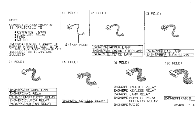 1996 Nissan Sentra Connector Assembly Harness Repair Diagram for B4342-T0T14