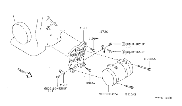 1999 Nissan Sentra Compressor Mounting & Fitting Diagram 2