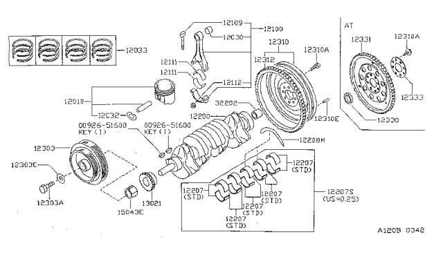 1998 Nissan Sentra Bolt-Connecting Rod Diagram for 12109-77A20