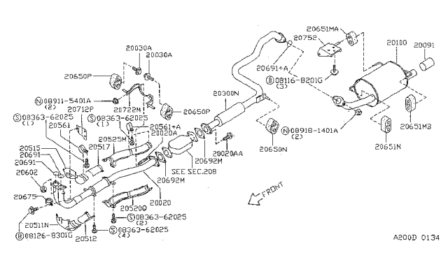 1998 Nissan Sentra Exhaust, Main Muffler Assembly Diagram for 20100-F4301