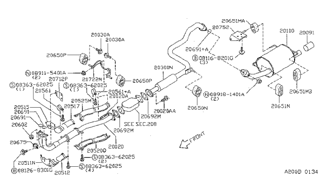 1999 Nissan Sentra Exhaust Tube & Muffler Diagram 3