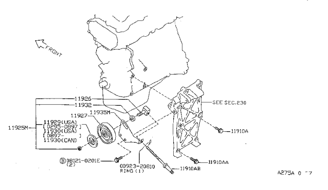 1997 Nissan Sentra Cover-Idler Pulley Diagram for 11929-0M300