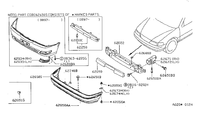 1997 Nissan Sentra FINISHER-Front FASCIA,LH Diagram for 62257-8B700
