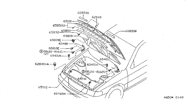 1997 Nissan Sentra Hood Assembly Diagram for F5100-F4332