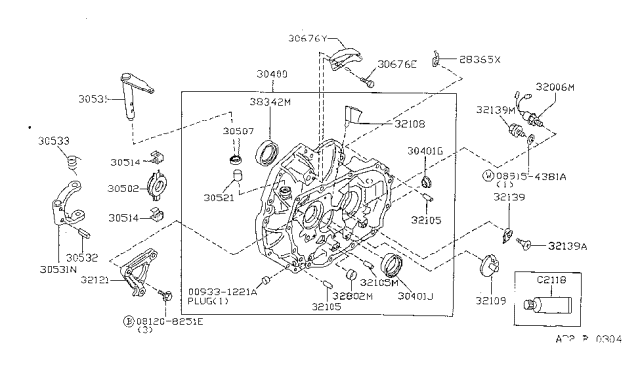 1998 Nissan Sentra Clutch Housing Assembly Diagram for 304A0-F4302