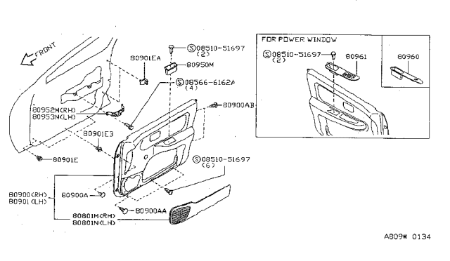 1997 Nissan Sentra Handle-Pull,Front Door Diagram for 80950-0M014