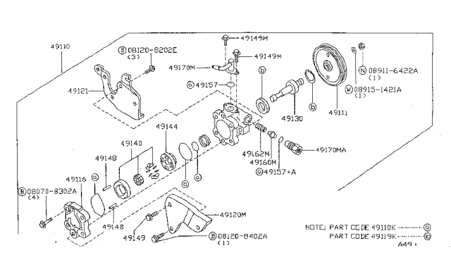 1998 Nissan Sentra Bracket Assy-Power Steering Pump Diagram for 49122-4B500