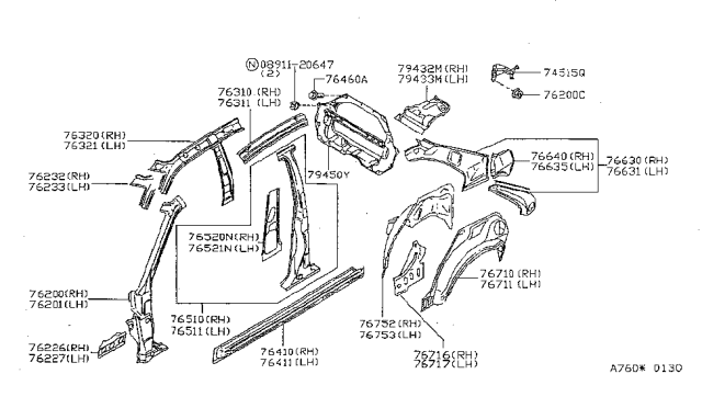 1999 Nissan Sentra Wheel House-Rear,Inner LH Diagram for 76751-F4332