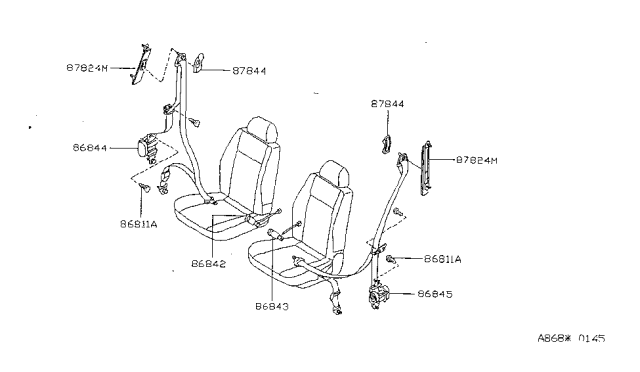 1999 Nissan Sentra Front Seat Tongue Belt Assembly, Left Diagram for 86845-1M507