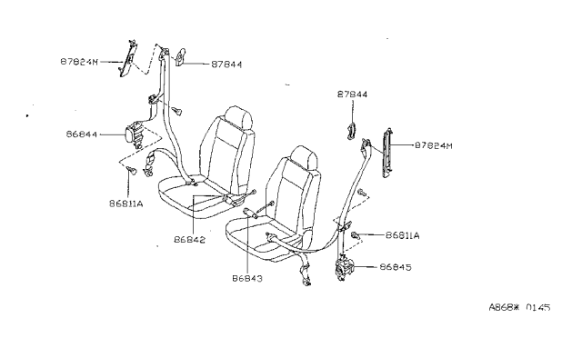 1999 Nissan Sentra Front Seat Tongue Belt Assembly, Right Diagram for 86844-8B966