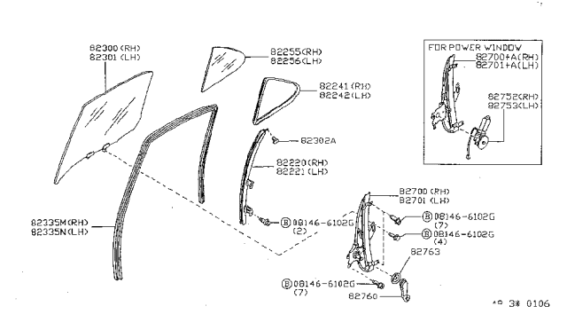 1998 Nissan Sentra Regulator Assy-Rear Door Window,LH Diagram for 82721-0M011