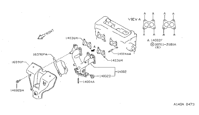 1995 Nissan Sentra Exhaust Manifold Diagram for 14002-F4100