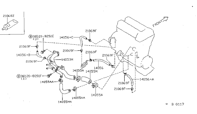 1998 Nissan Sentra Water Hose & Piping Diagram 2