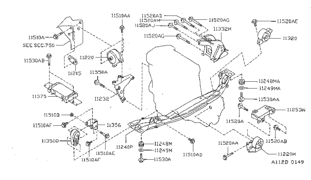 1998 Nissan Sentra Engine & Transmission Mounting Diagram 4