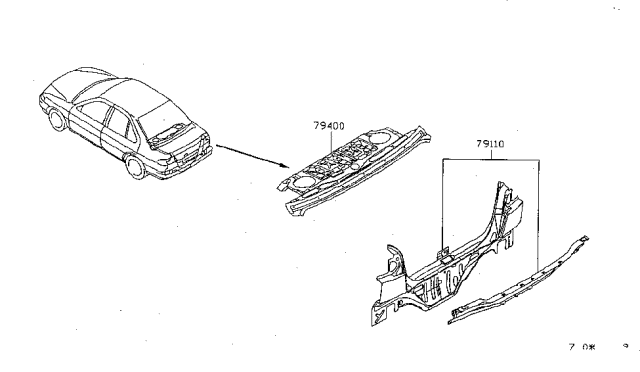 1998 Nissan Sentra Parcel Shelf,W/REAR Waist Diagram for 79400-F4304