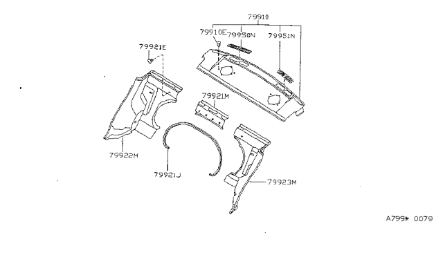 1997 Nissan Sentra Rear & Back Panel Trimming Diagram