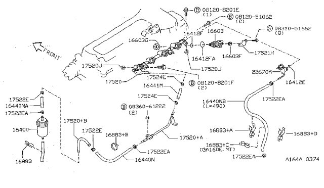 1999 Nissan Sentra Hose-Fuel Diagram for 16440-0M700