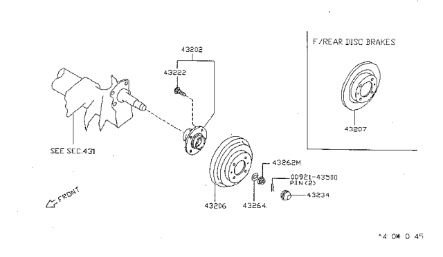 1999 Nissan Sentra Hub Assembly Rear Diagram for 43200-F4300