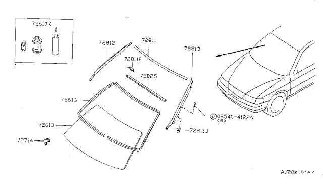 1996 Nissan Sentra Windshield Glass Diagram for 72700-F4300