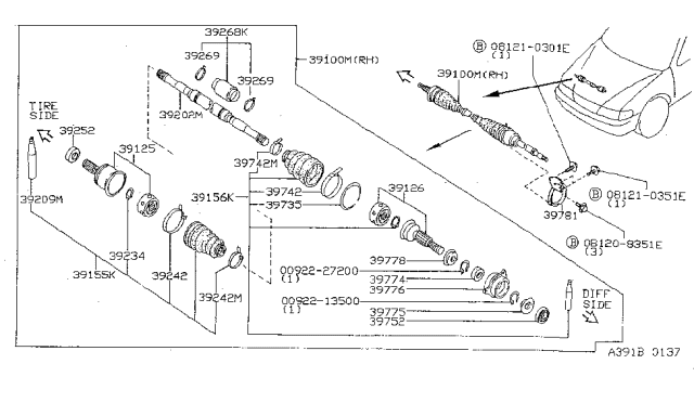 1999 Nissan Sentra Joint Assy-Inner Diagram for 39711-02E08