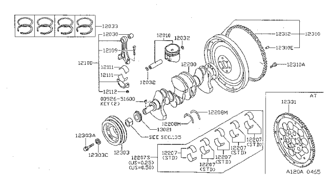 1997 Nissan Sentra Piston,Crankshaft & Flywheel Diagram 1