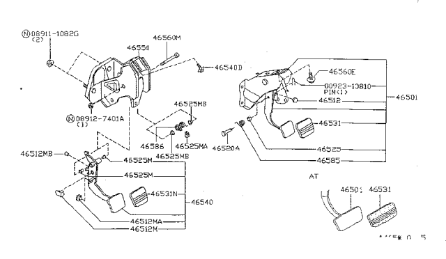 1999 Nissan Sentra Brake & Clutch Pedal Diagram