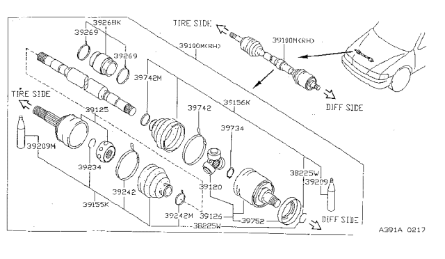 1995 Nissan Sentra Front Drive Shaft (FF) Diagram 2