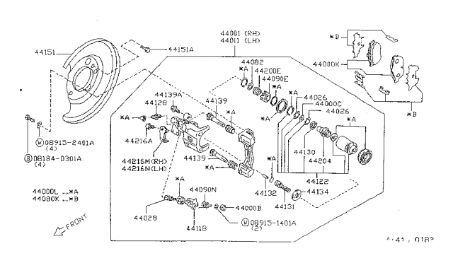 1999 Nissan Sentra Rear Brake Pads Kit Diagram for 44060-0M800