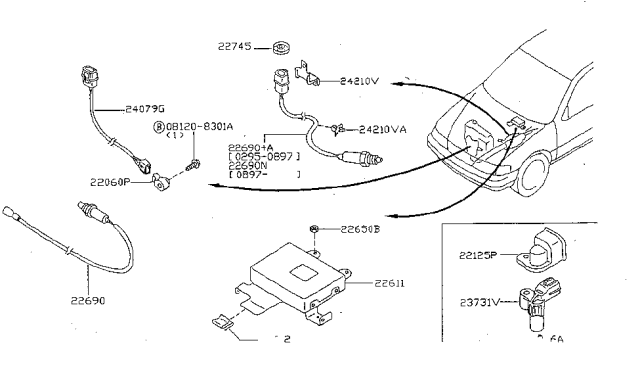 1998 Nissan Sentra Engine Control Module Diagram for 23710-4M012