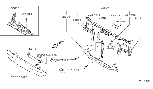 1997 Nissan Sentra Front Apron & Radiator Core Support Diagram