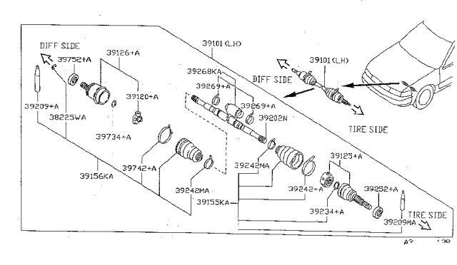 1998 Nissan Sentra Shaft Front Drive Diagram for 39101-0N500