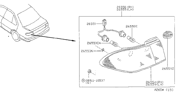 1996 Nissan Sentra Body Combination Lamp LH Diagram for 26559-F4300