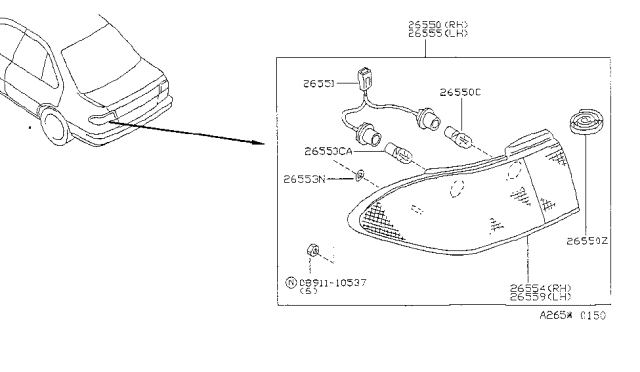 1996 Nissan Sentra Lamp Re Combination RH Diagram for 26550-F4300