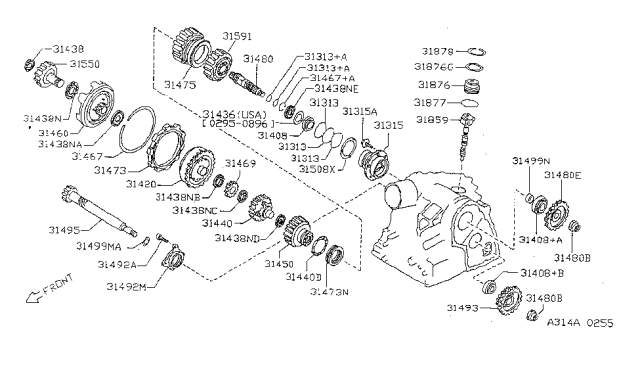 1996 Nissan Sentra Gear Internal Diagram for 31450-31X02