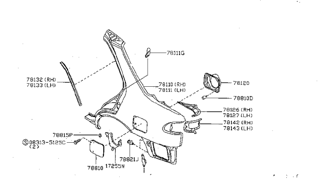 1998 Nissan Sentra Rear Fender & Fitting Diagram