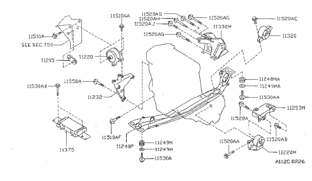 1998 Nissan Sentra Engine & Transmission Mounting Diagram 3