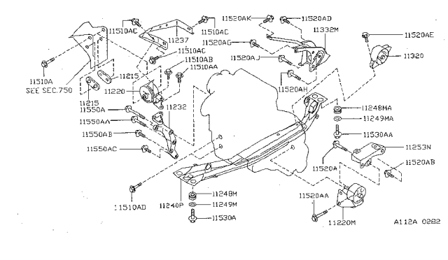 1999 Nissan Sentra Engine & Transmission Mounting Diagram 1