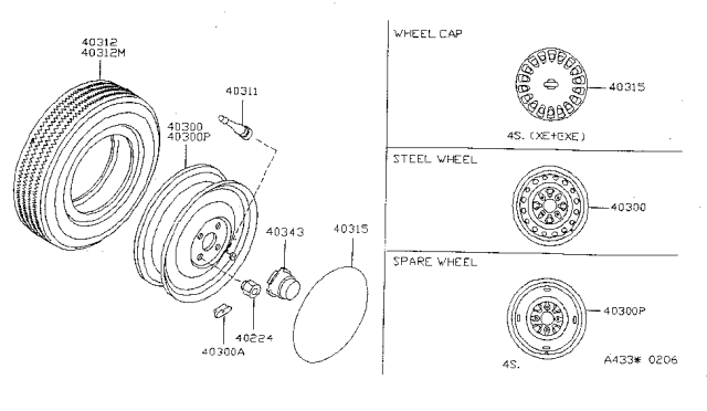 1996 Nissan Sentra Road Wheel & Tire Diagram 2