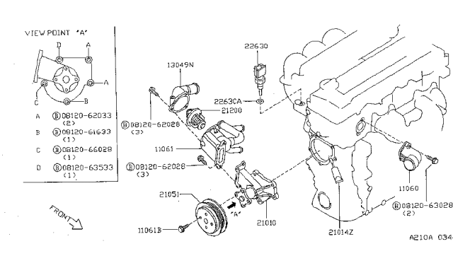 1999 Nissan Sentra Water Pump, Cooling Fan & Thermostat Diagram 1